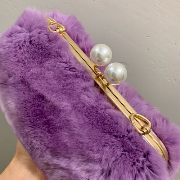 Handmade Real Rex Rabbit Fur Kisslock Wristlet/Crossbody & Mink Fur Bag Charm - Picture 12 of 16